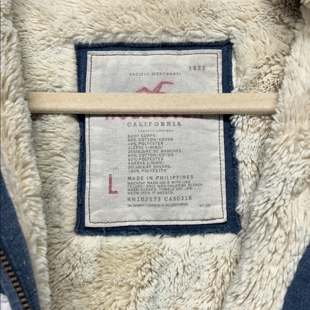 Y2K Hollister Vntg Hooded Full Zip Sherpa Lined Blue Large Swan Twilight Gilbert - Picture 3 of 5